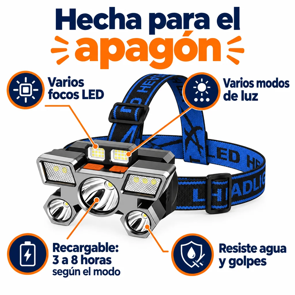 Guía de uso de Linterna Frontal LED Recargable de Alta Potencia