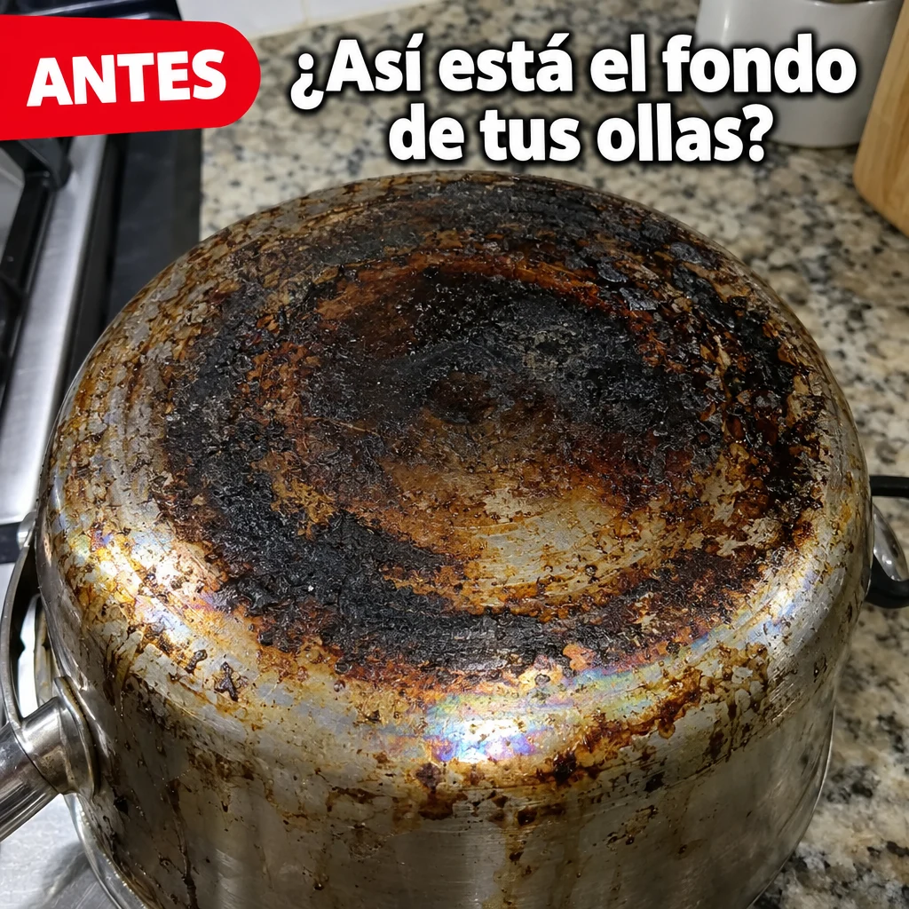 Fondo de olla con grasa y residuos quemados