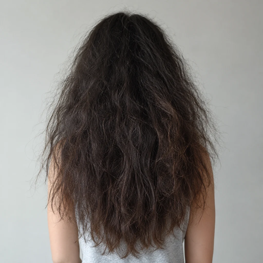 Referencia ilustrativa de cabello con frizz