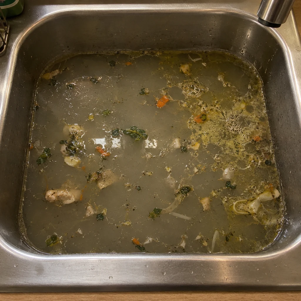 Ejemplo ilustrativo de fregadero con agua estancada