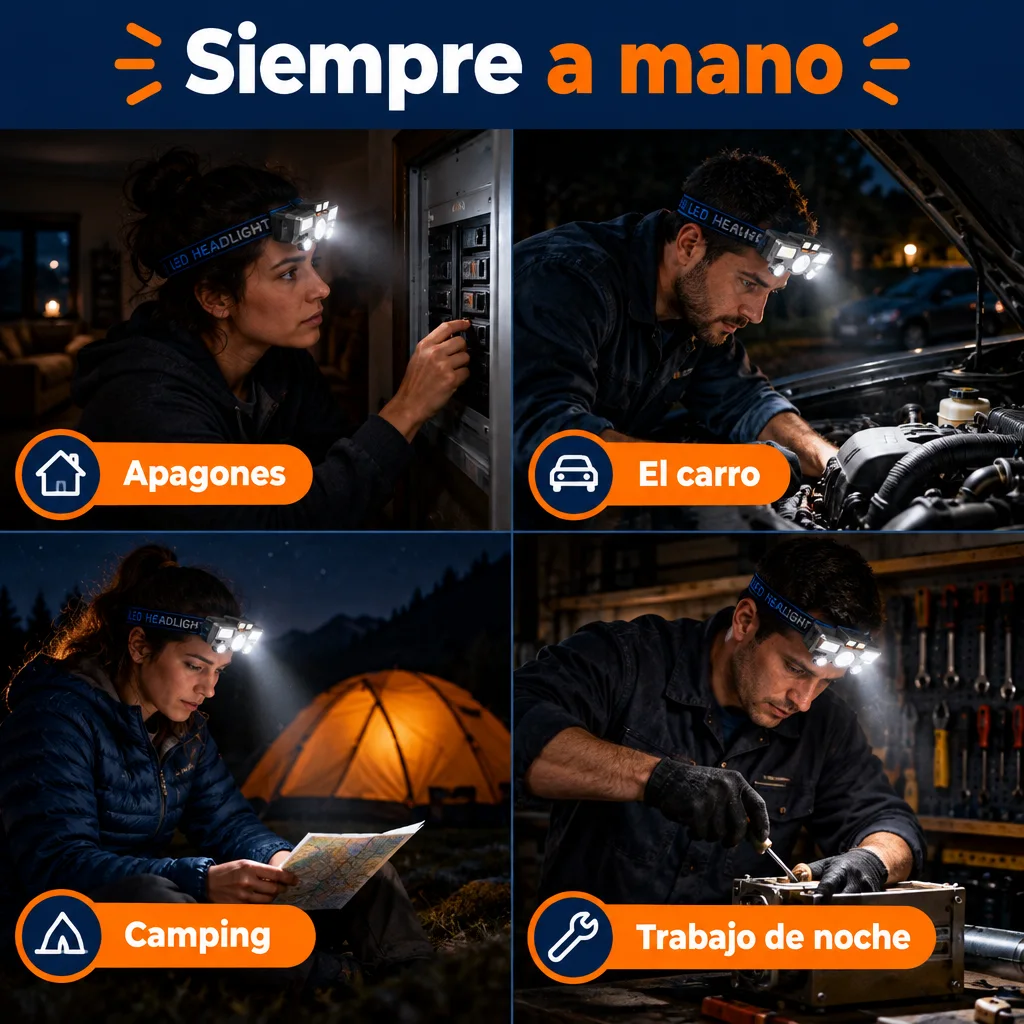 Linterna Frontal LED Recargable de Alta Potencia