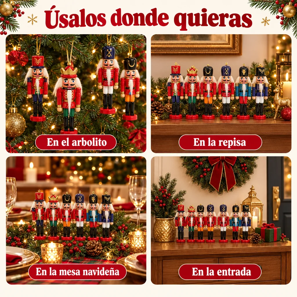 Cascanueces en árbol, repisa, mesa y entrada