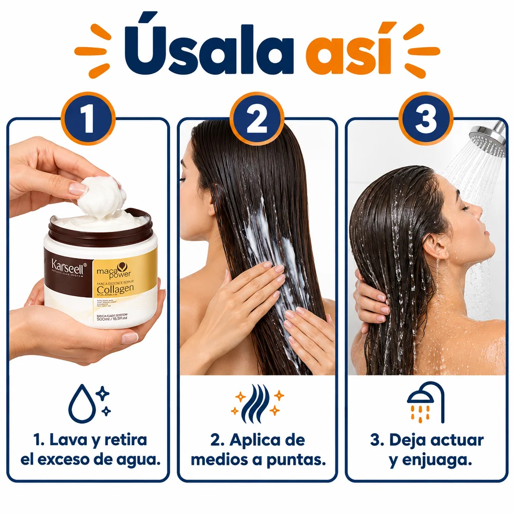 Aplicación de mascarilla capilar de medios a puntas y enjuague