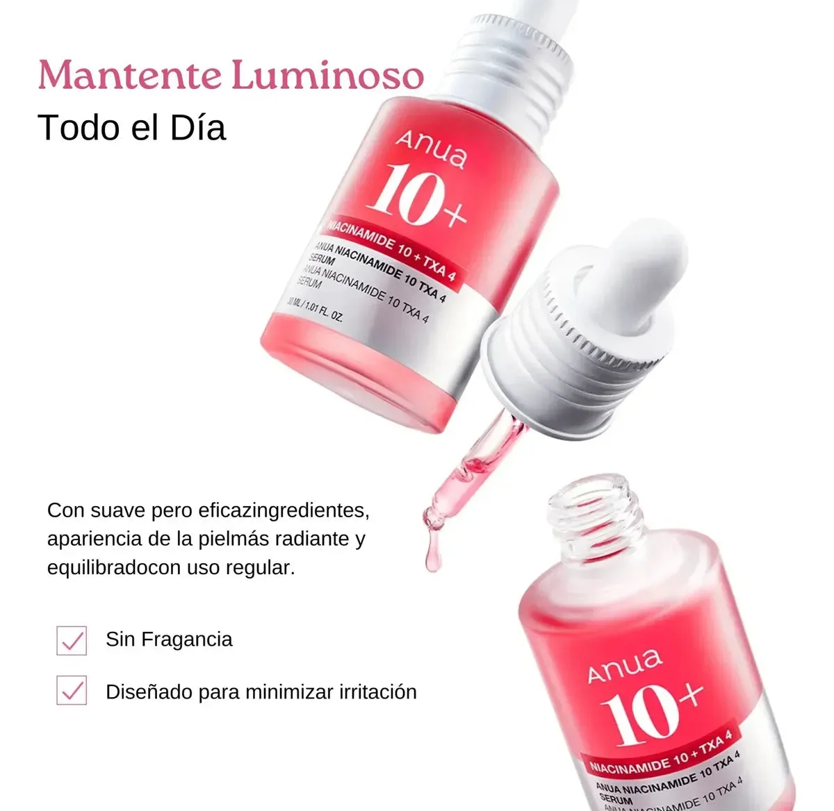 Presentación de Sérum Despigmentante de Niacinamida y Ácido Tranexámico ofrecida por Te Lo Tengo
