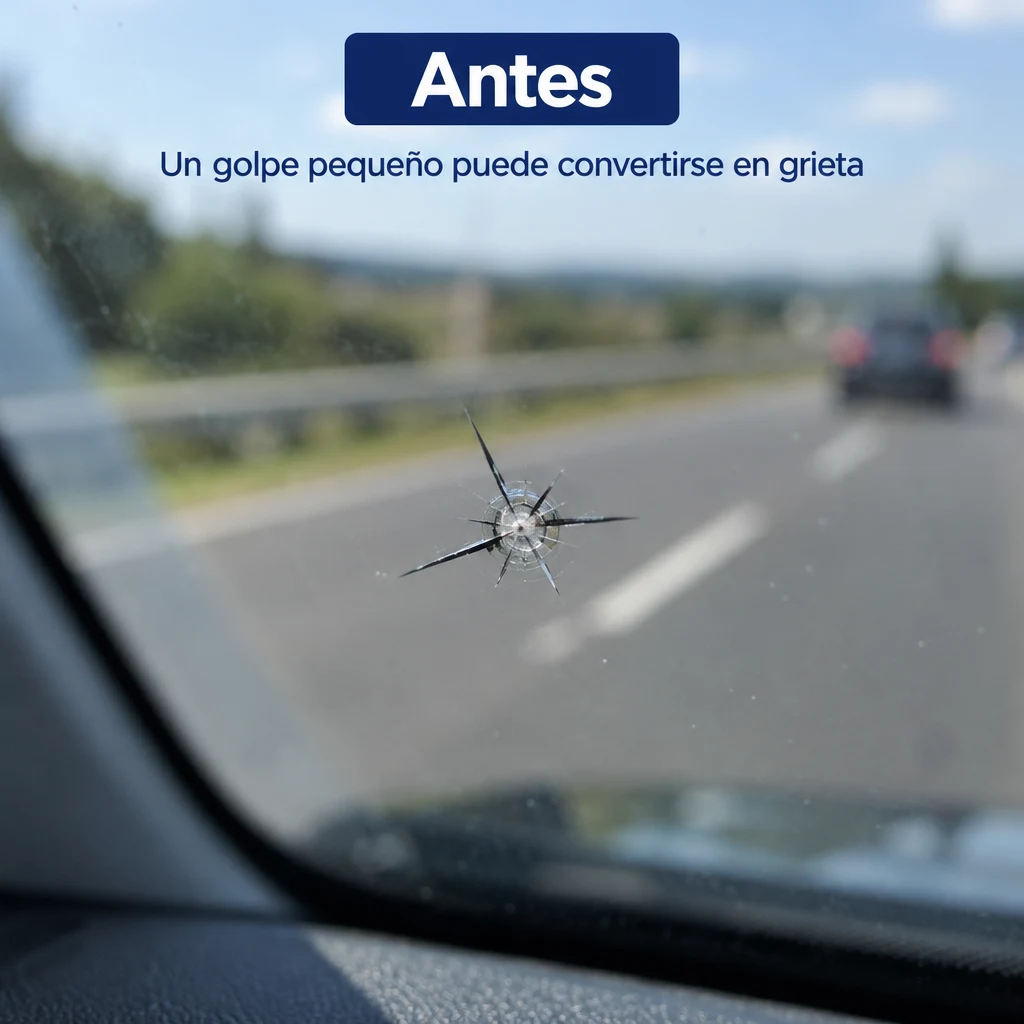 Pequeño impacto visible en un parabrisas