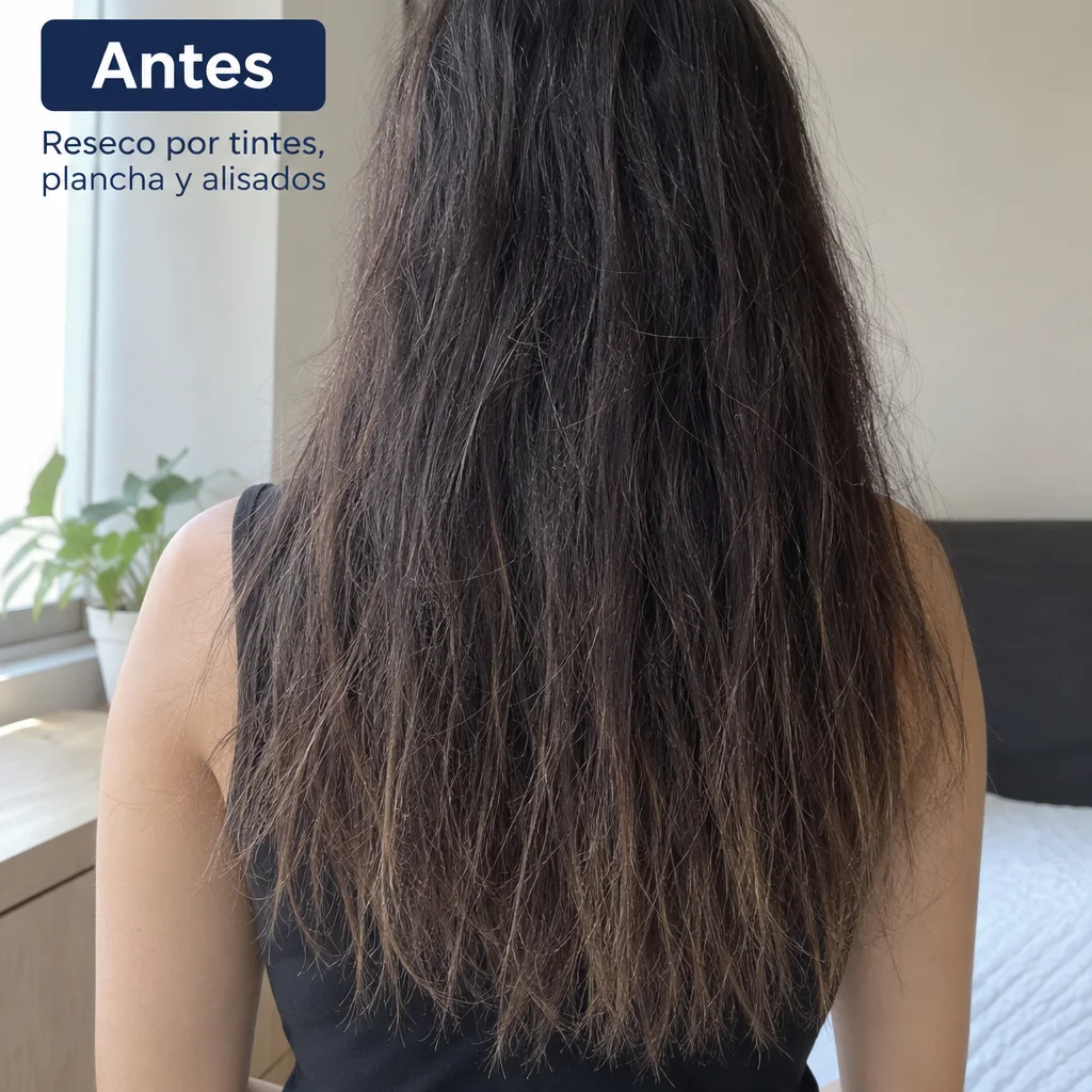 Imagen ilustrativa de cabello con frizz y puntas resecas